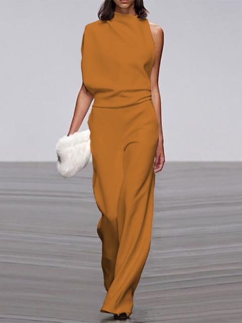 Alix - One-Shoulder Jumpsuit met Wijde Pijpen