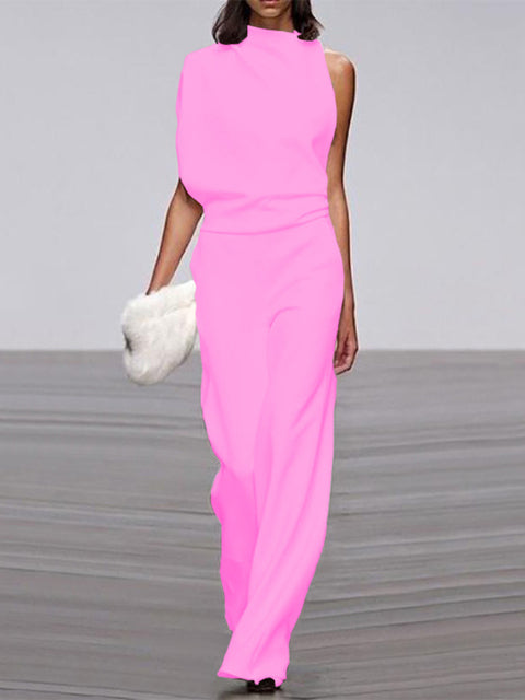 Alix - One-Shoulder Jumpsuit met Wijde Pijpen