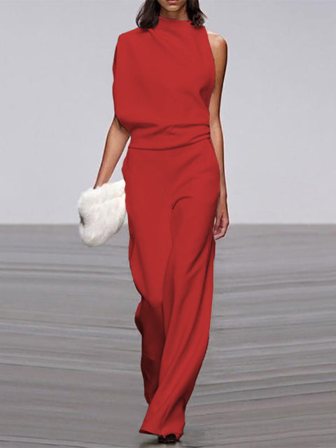 Alix - One-Shoulder Jumpsuit met Wijde Pijpen