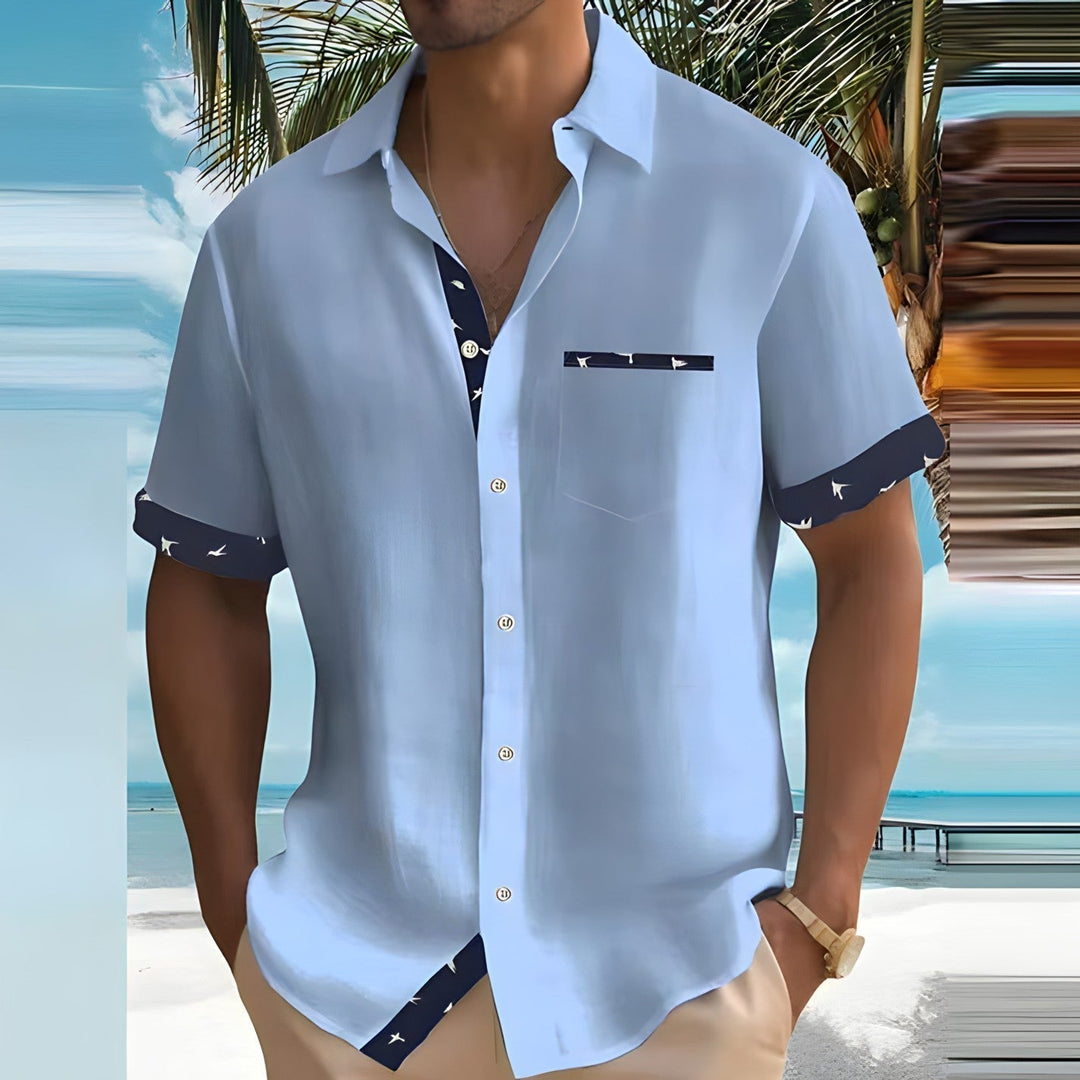 Short Sleeve Button-Down Shirt with Printed Pattern for Men | Ideal for Summer