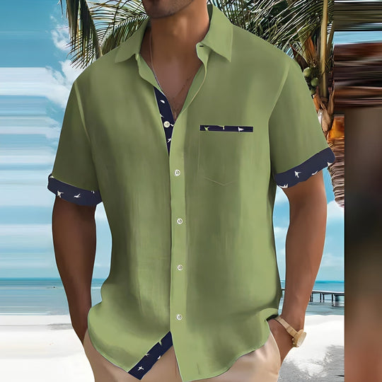 Short Sleeve Button-Down Shirt with Printed Pattern for Men | Ideal for Summer