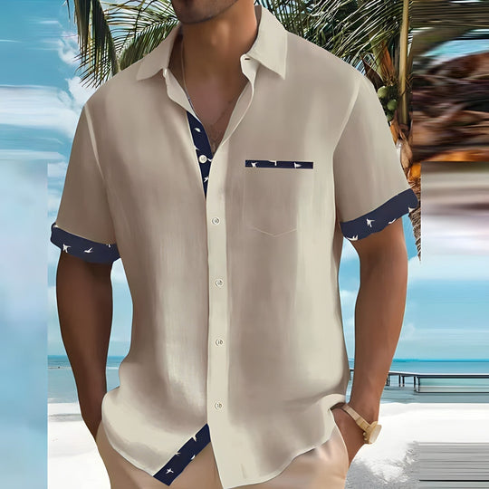 Short Sleeve Button-Down Shirt with Printed Pattern for Men | Ideal for Summer