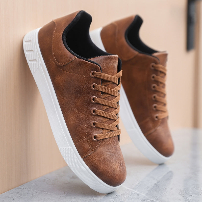 Heren Lage Casual Sneakers met Vetersluiting en Witte Zool