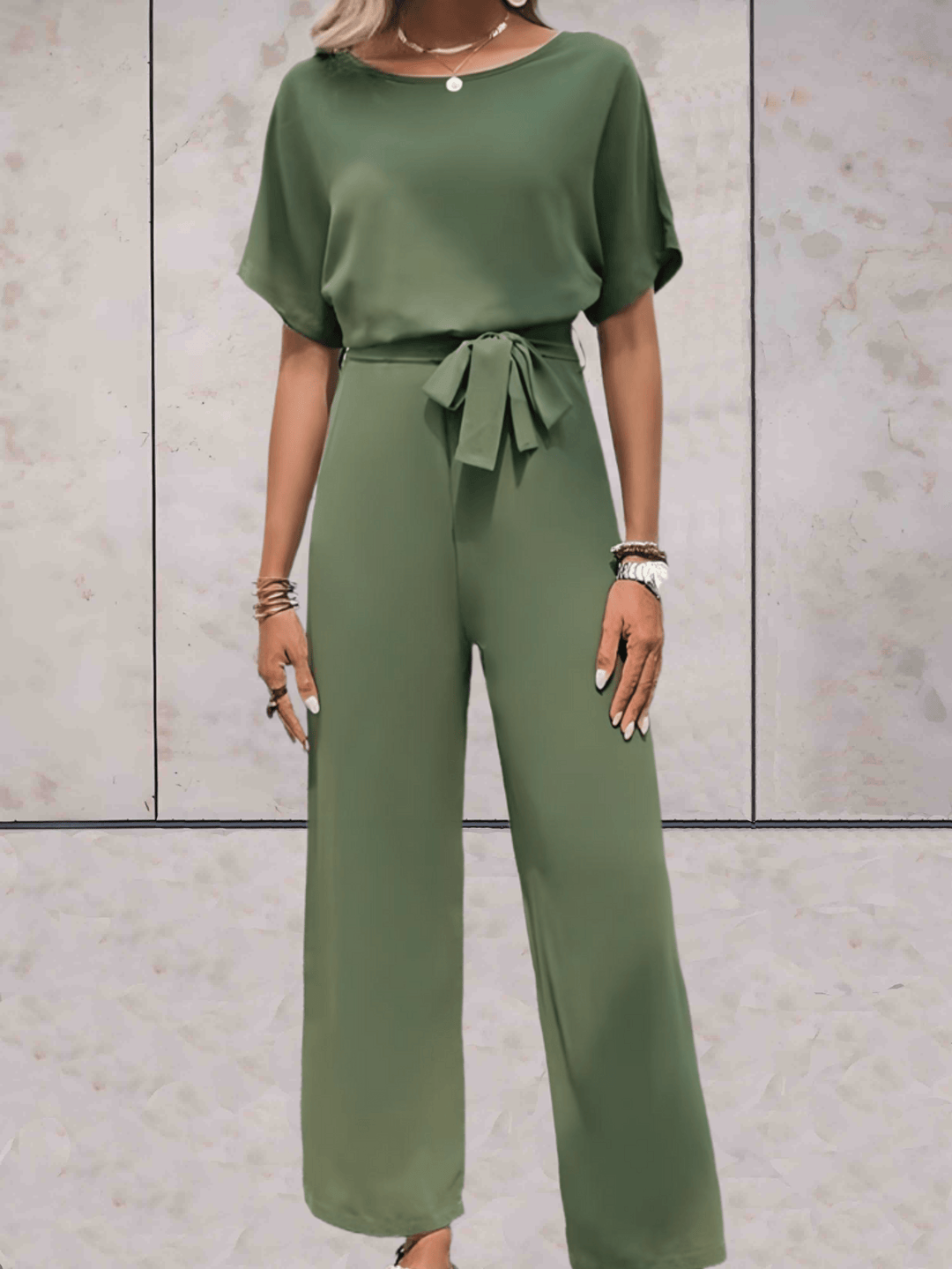 Dames Jumpsuit | Elegante Pasvorm | Wijde Mouwen & Strikdetail
