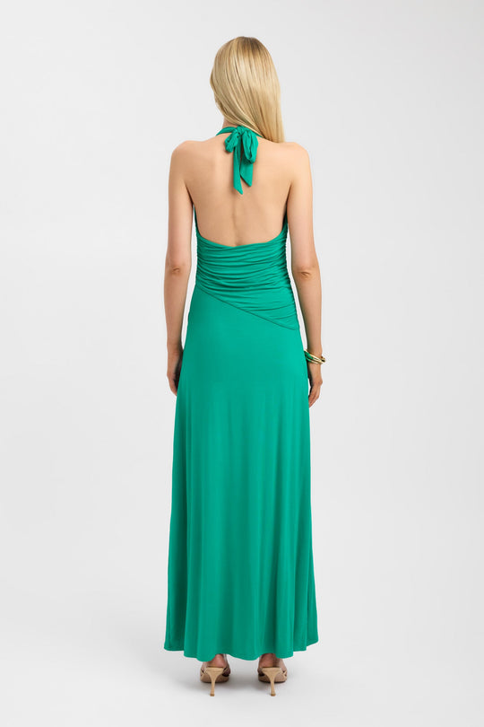 Dames | Maxi Jurk | Diepe Halslijn | Open Rug | Gerimpelde Taille | Rayon Jersey | Elegant