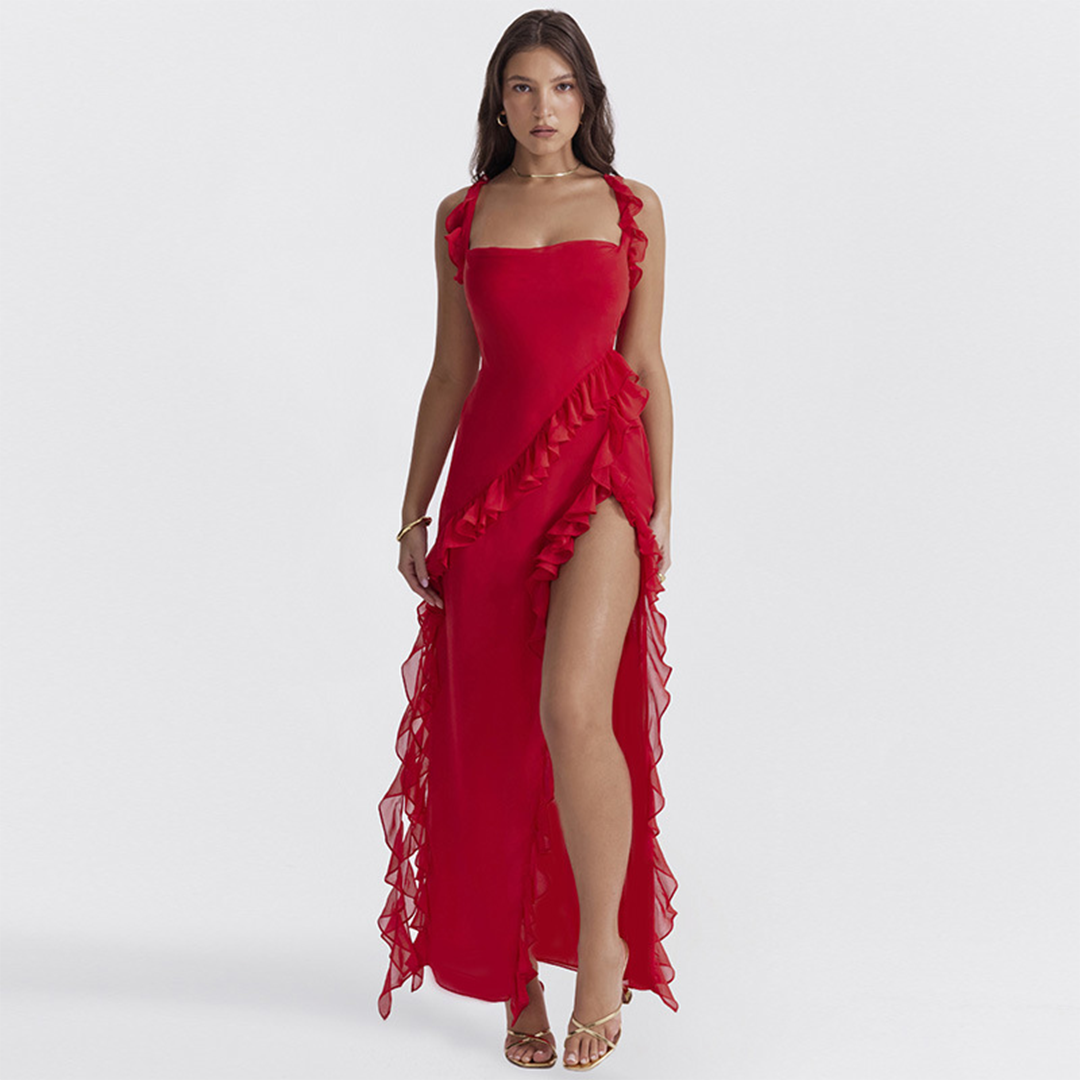 ROMINA - Ruffled Maxi Dress with Splits