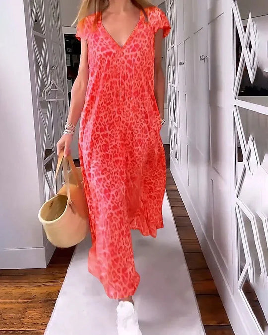 Airy Colorful Maxi Dress with Leopard Print