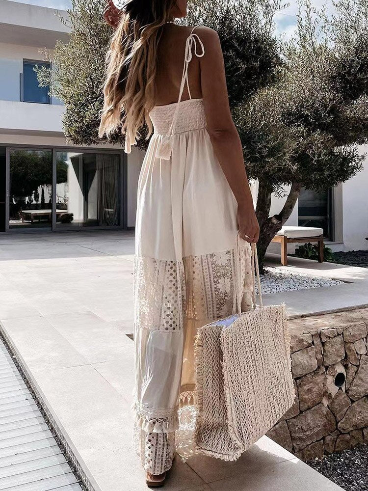 Romantic long dress with turquoise details
