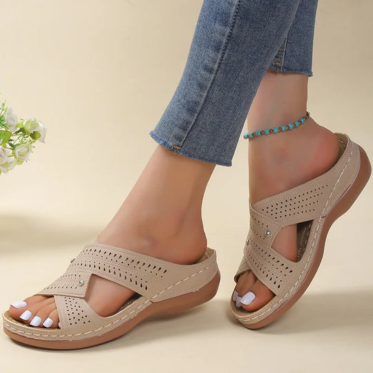 Women's Orthopedic Sandals with Perforation and Crossing Straps