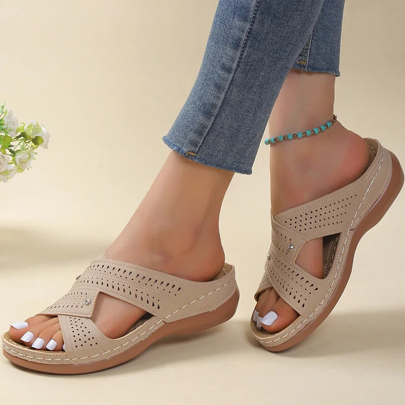 Women's Orthopedic Sandals with Perforation and Crossing Straps