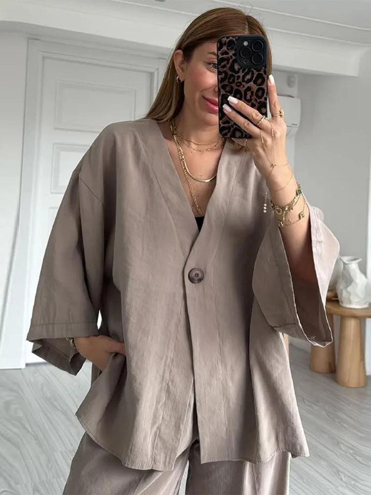 Women's | Linen Set | Long Sleeve Shirt | Long Pants | Stylish | Chic | Comfortable