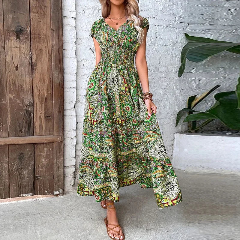 Lightweight Maxi Dress with Ethnic Pattern