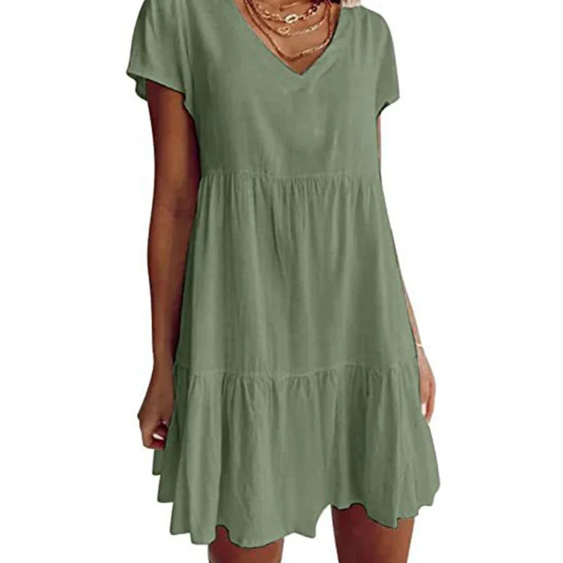 Airy Summer Mini Dress with V-Neck