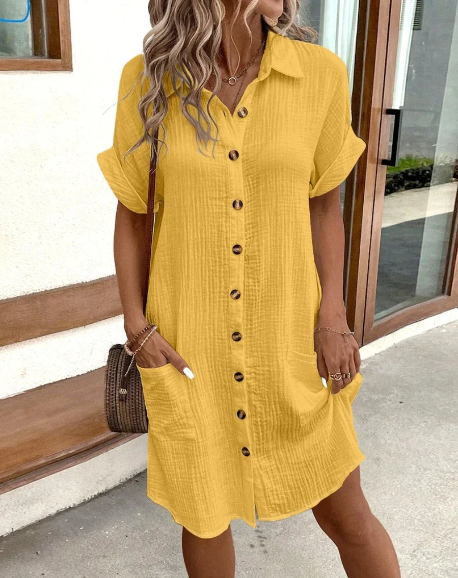 Linen shirt dress with buttons