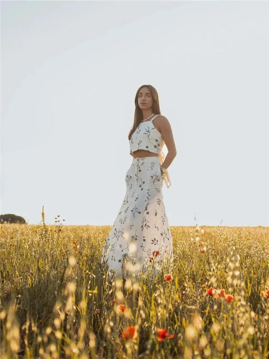Women's | 2-Piece Set | Sleeveless Top | Long Skirt | Stylish | Chic | Floral Print