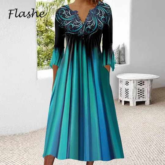 Stijlvolle Maxi Jurk met Patroon Dekolte