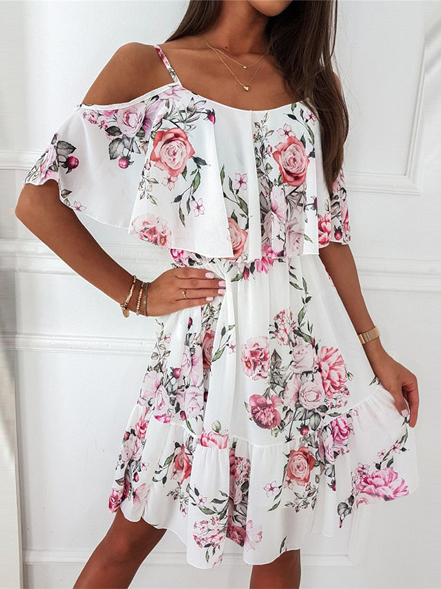 Off-the-Shoulder Floral Dress with Ruffles 