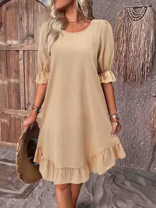Dress with ruffles and 3/4 sleeves