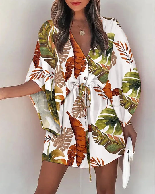 Summer dress with print and wide sleeves