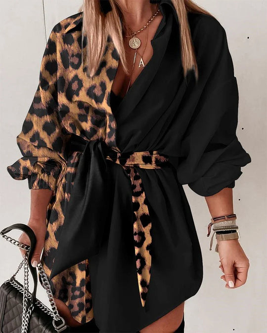 Fashionable Mini Dress with Leopard Print Accent