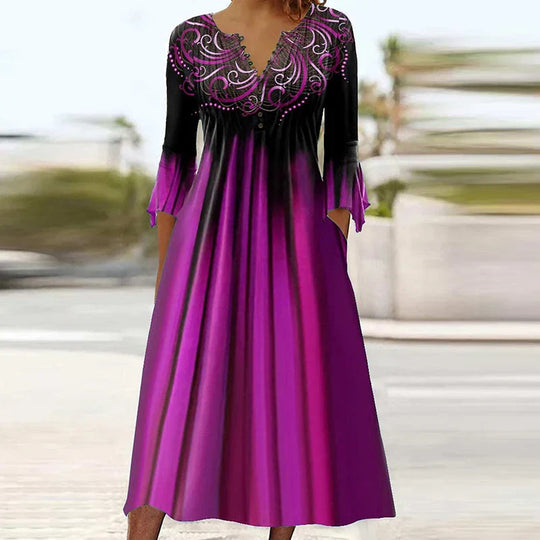 Stijlvolle Maxi Jurk met Patroon Dekolte