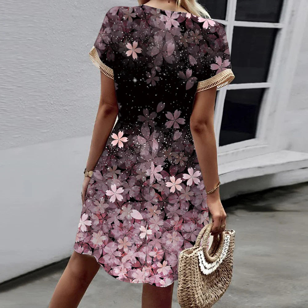 Women's summer dress with V-neck and floral pattern