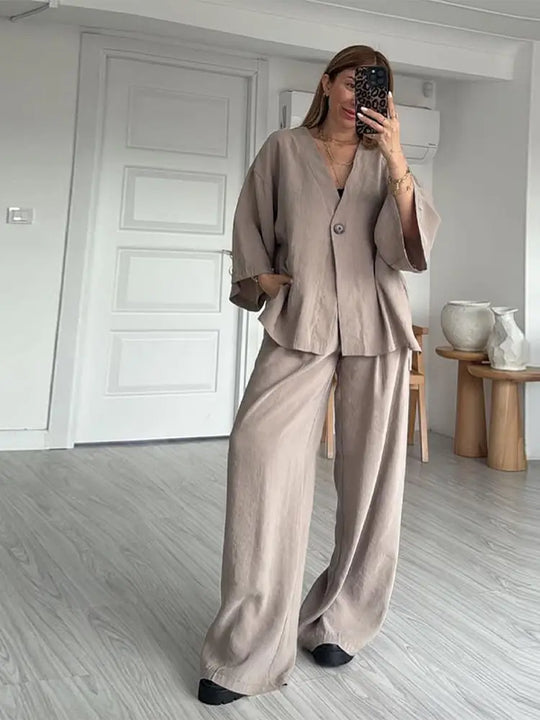 Women's | Linen Set | Long Sleeve Shirt | Long Pants | Stylish | Chic | Comfortable