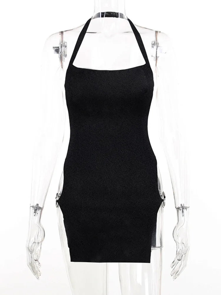 Women's Mini Dress with Cutouts and Decorative Rings