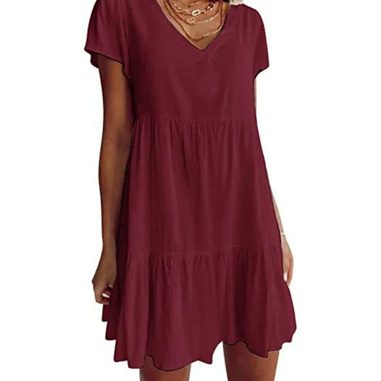 Airy Summer Mini Dress with V-Neck