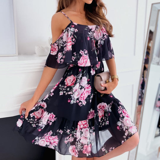 Off-the-Shoulder Floral Dress with Ruffles 