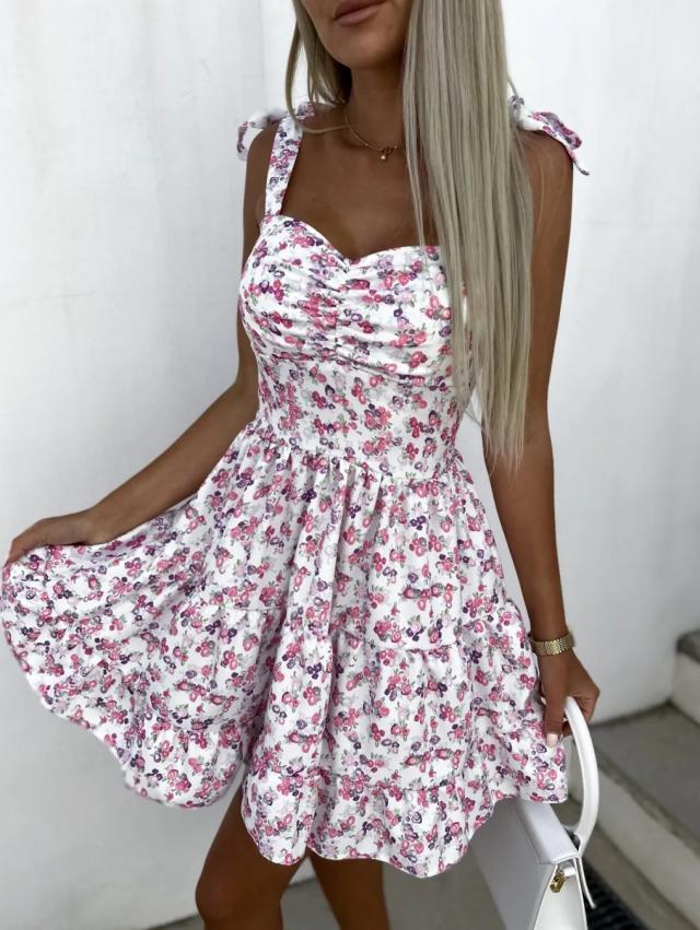 Summer Dress with Flowers and Tie Straps