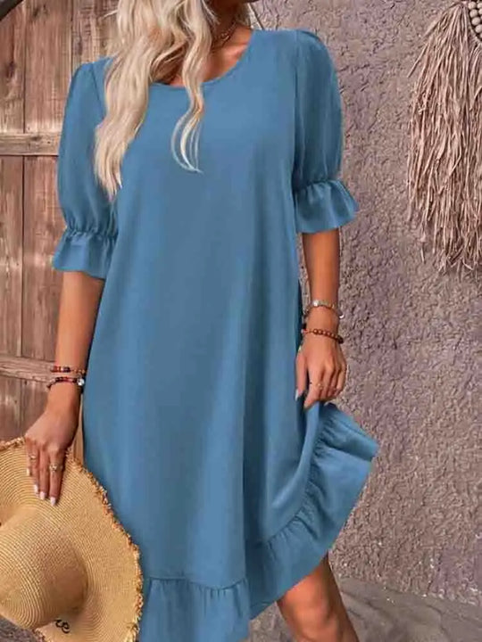 Dress with ruffles and 3/4 sleeves