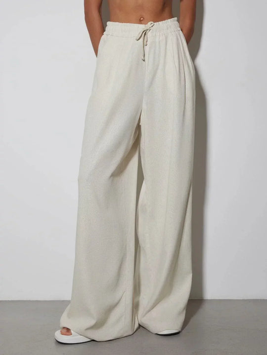 Women | Linen Set | Sleeveless Blazer | Wide Leg Pants | Chic | Elegant | Stylish