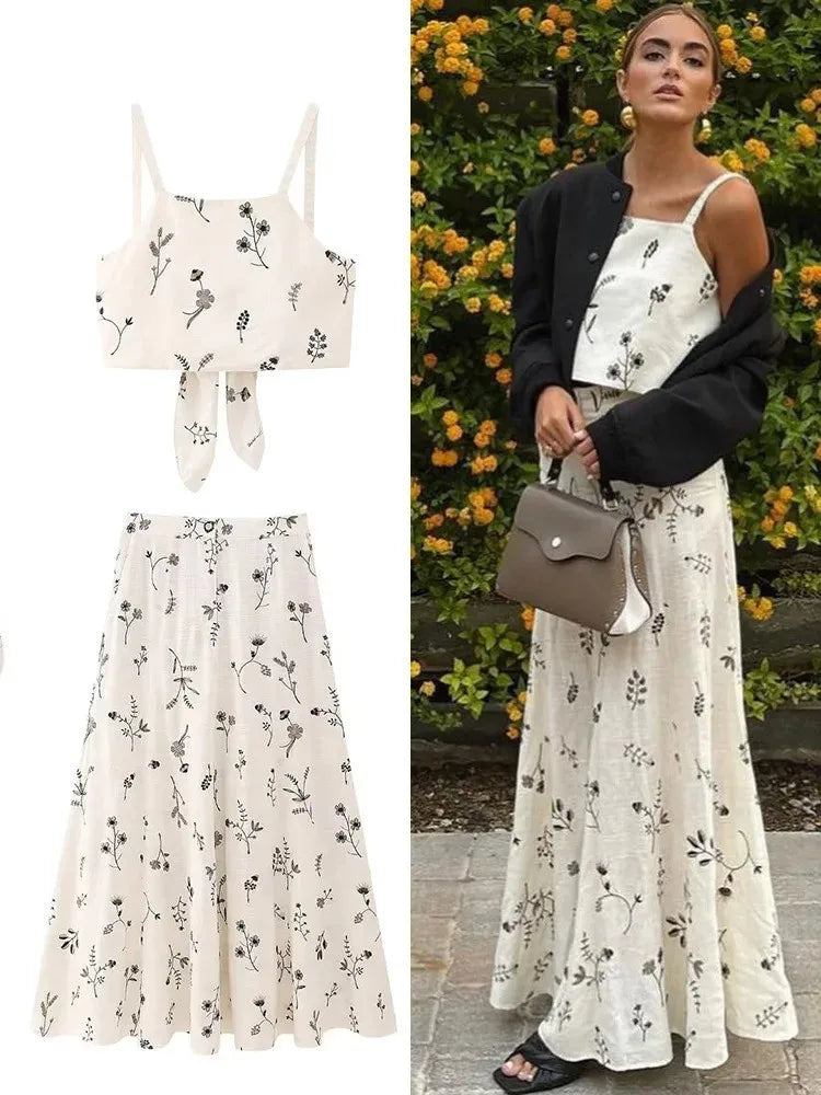Women's | 2-Piece Set | Sleeveless Top | Long Skirt | Stylish | Chic | Floral Print