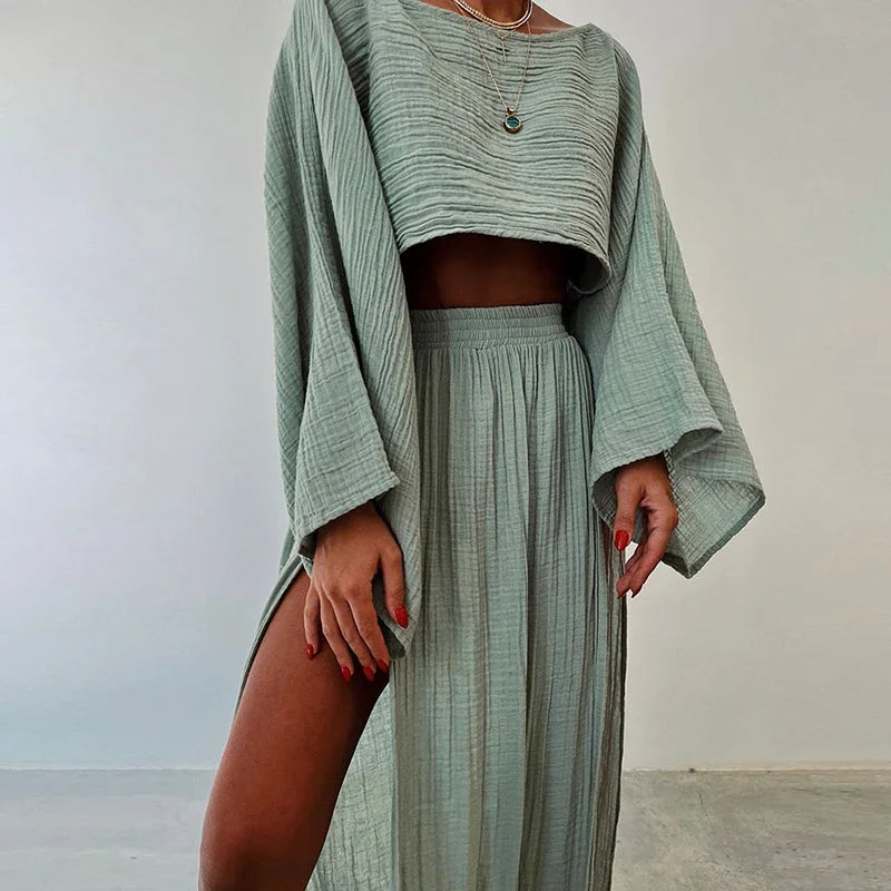 Women | Linen Set | Crop Top | Long Skirt | Stylish | Chic | Trendy