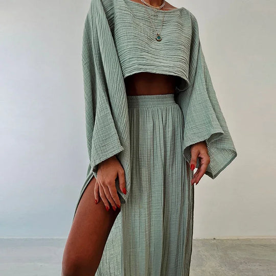 Women | Linen Set | Crop Top | Long Skirt | Stylish | Chic | Trendy