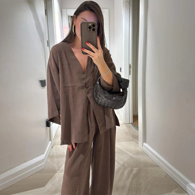 Women's | Linen Set | Long Sleeve Shirt | Long Pants | Stylish | Chic | Comfortable