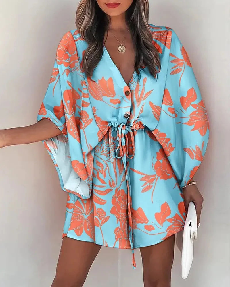 Summer dress with print and wide sleeves