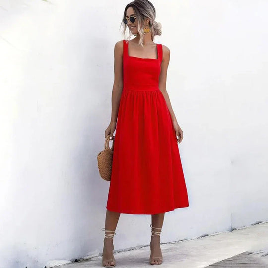 Summer Midi Dress with Square Neck