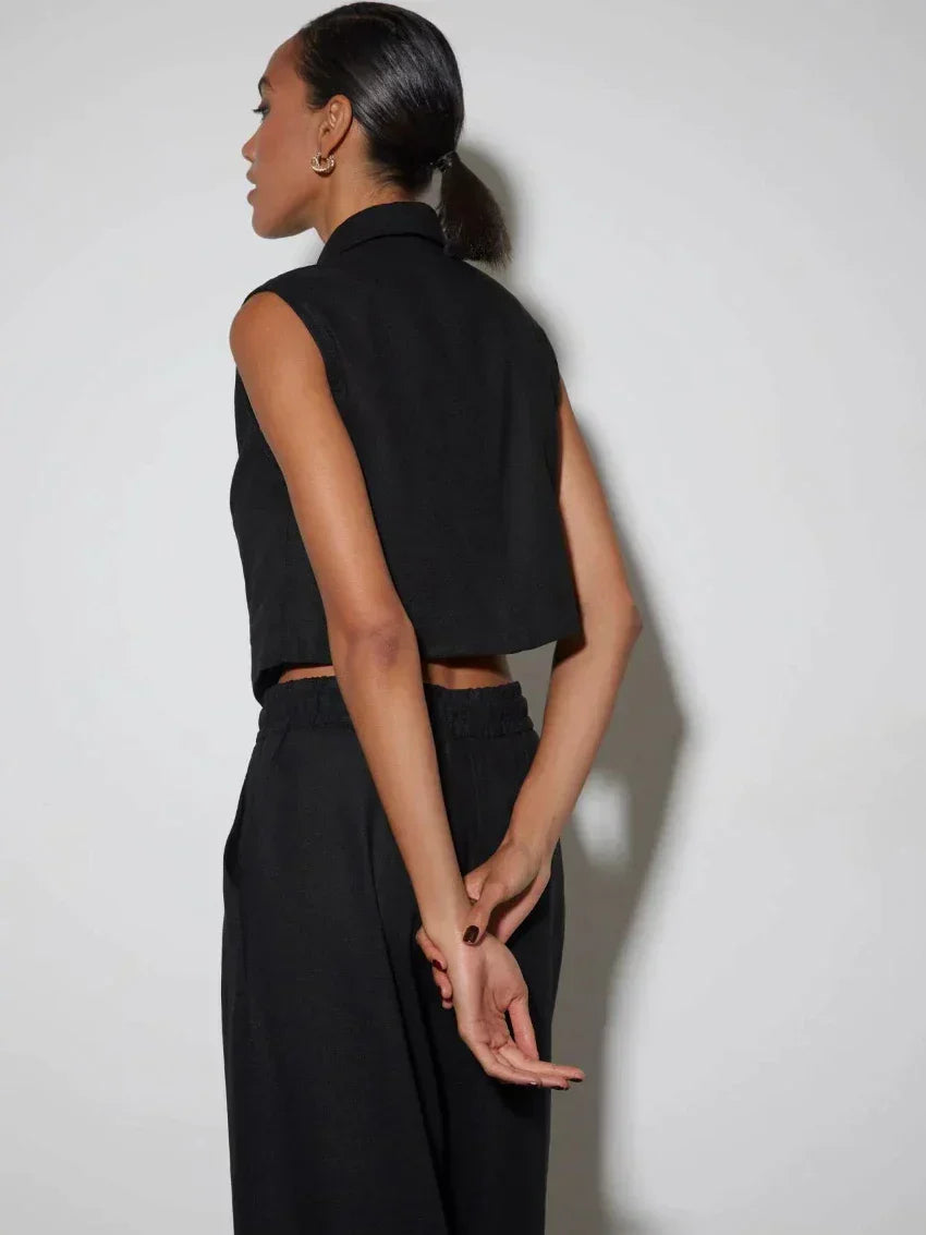 Women | Linen Set | Sleeveless Blazer | Wide Leg Pants | Chic | Elegant | Stylish