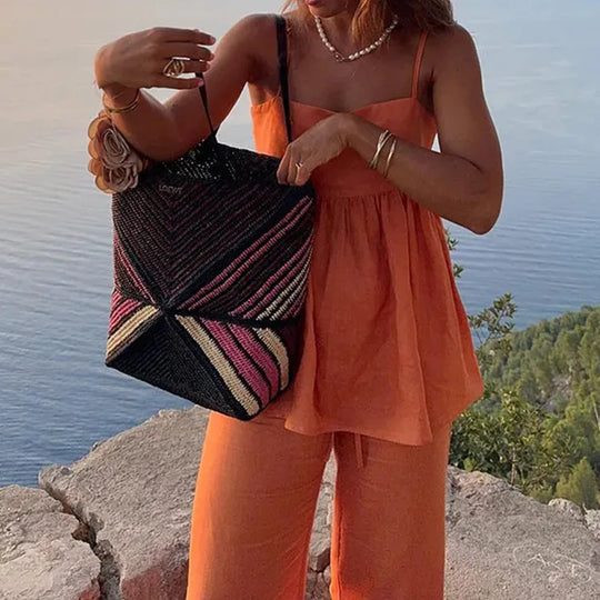 Women | Linen Set | Sleeveless Top | Long Pants | Stylish | Chic | Comfortable