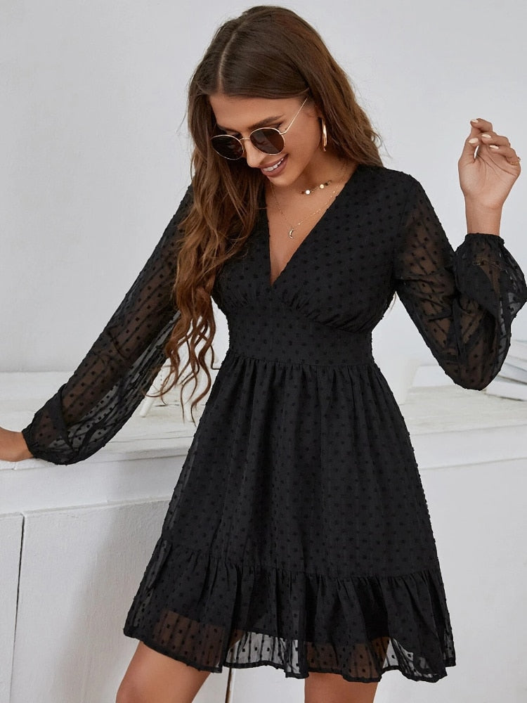 Dress with Long, Sheer Sleeves and Ruffles