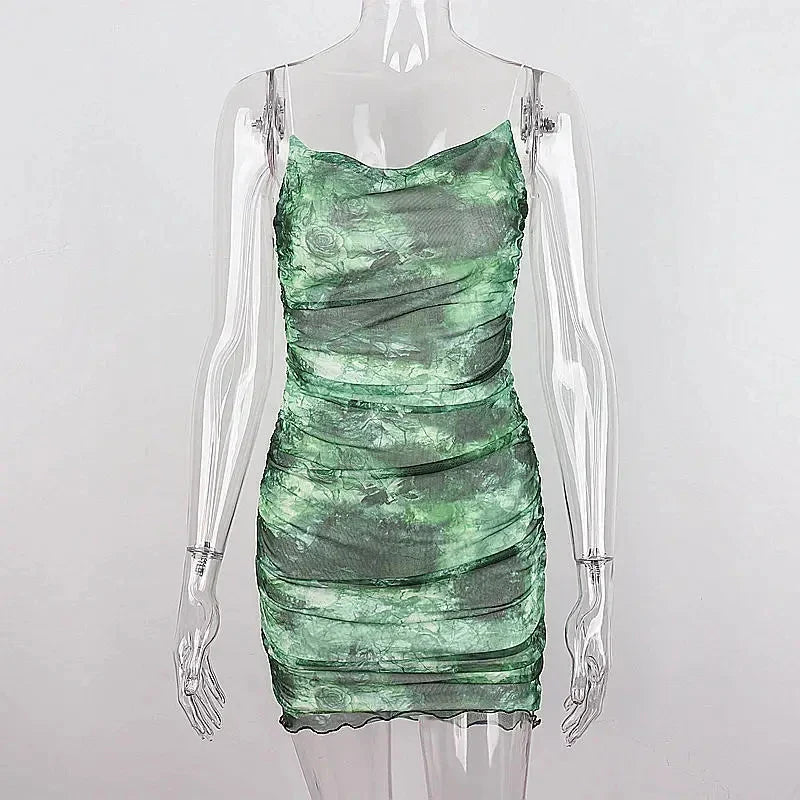 Green Mini Dress with Asymmetrical Neckline