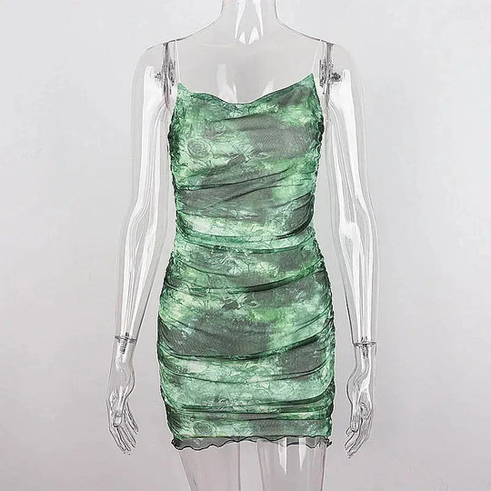 Green Mini Dress with Asymmetrical Neckline