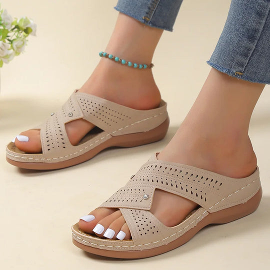 Women's Orthopedic Sandals with Perforation and Crossing Straps