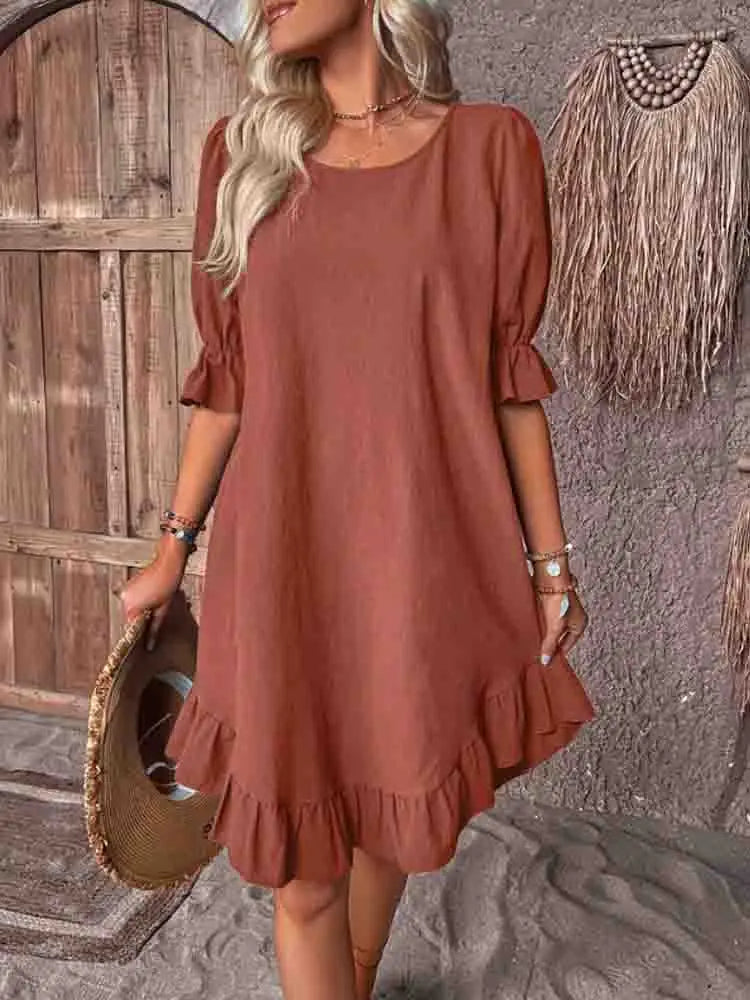 Dress with ruffles and 3/4 sleeves
