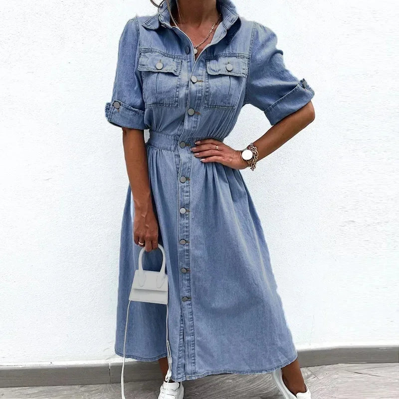 Women's denim dress with buttons and pockets