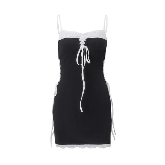 Mini Dress with Lace Details and Bow