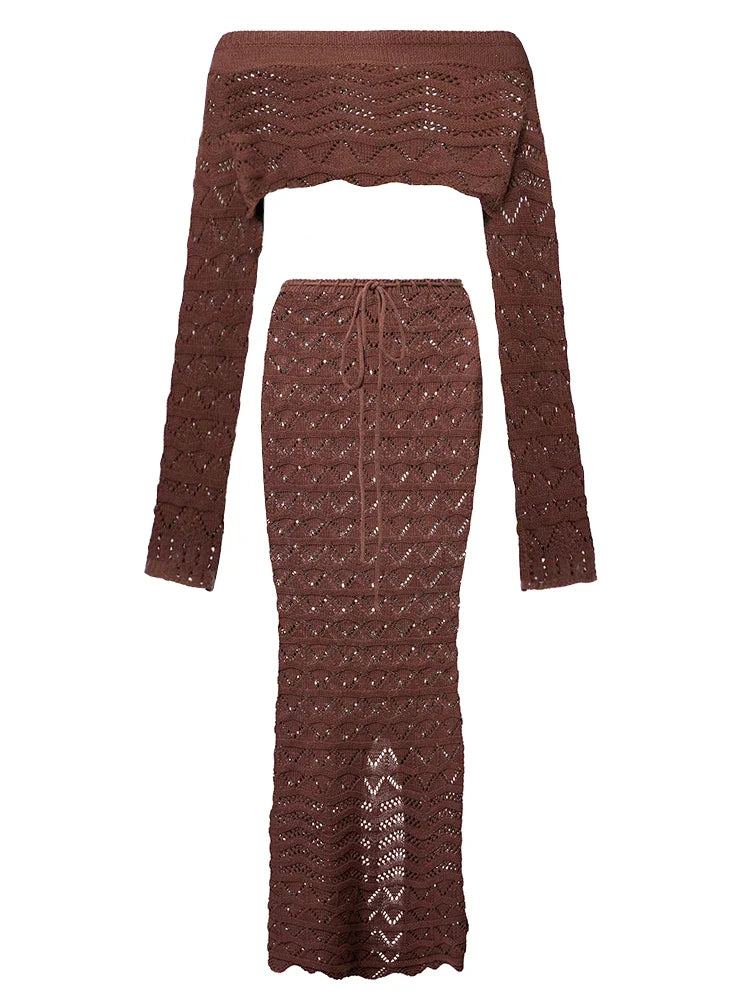 Aleia | Schattige Set | Gevlochten Details | Lange Rok | Crop Top | Modieus