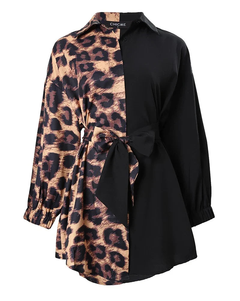 Fashionable Mini Dress with Leopard Print Accent